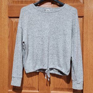 MOONDANCE Women's XS Gray Heather Long Sleeve Soft Front Tie Top Shirt Sweater